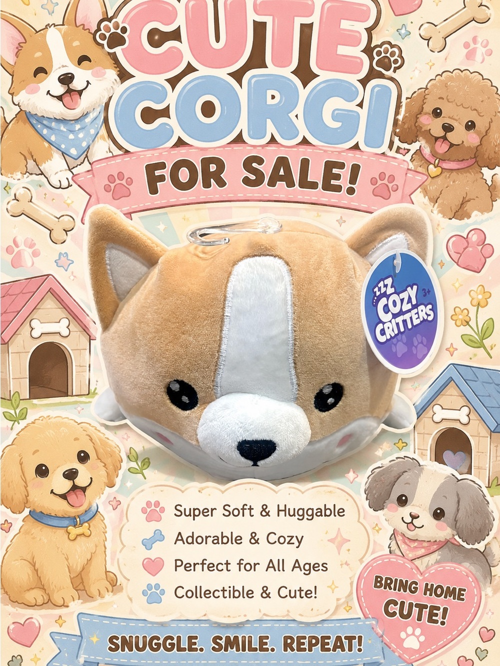 ZZZ Cozy Critters Plush Corgi - Tan & White. NWT